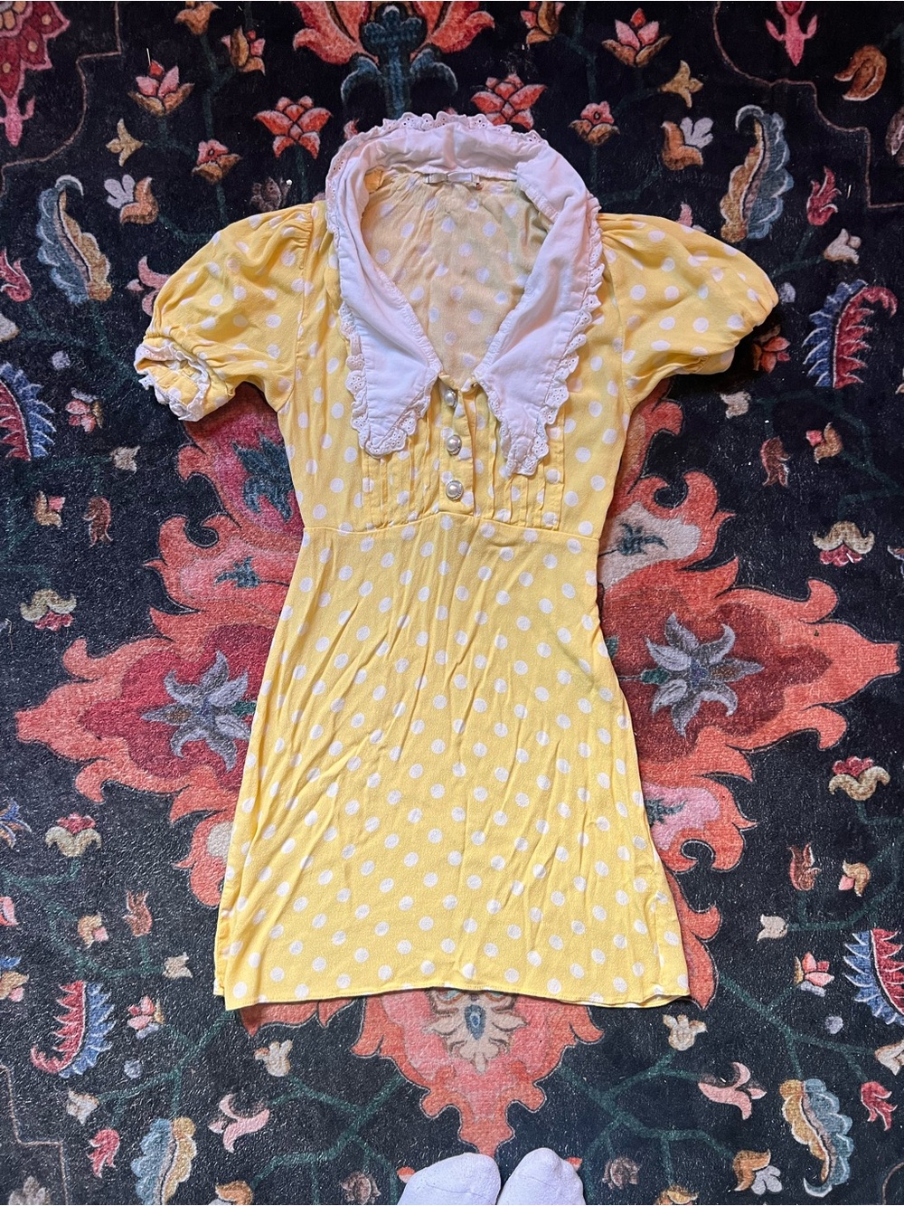 Kimchi Blue Yellow Polka Dot Dress with White Collar
